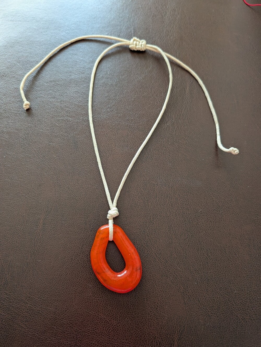 Orange Glass Freform Pendant Necklace On Adjustable Cord